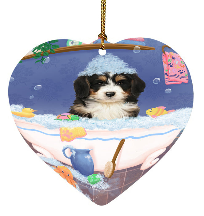 Rub A Dub Dog In A Tub Bernedoodle Dog Heart Christmas Ornament HPORA58547