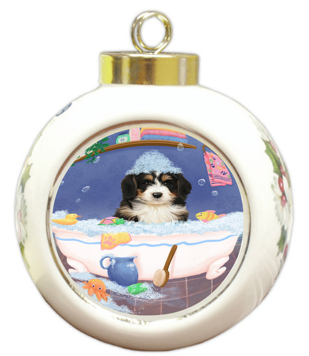 Rub A Dub Dog In A Tub Bernedoodle Dog Round Ball Christmas Ornament RBPOR58531