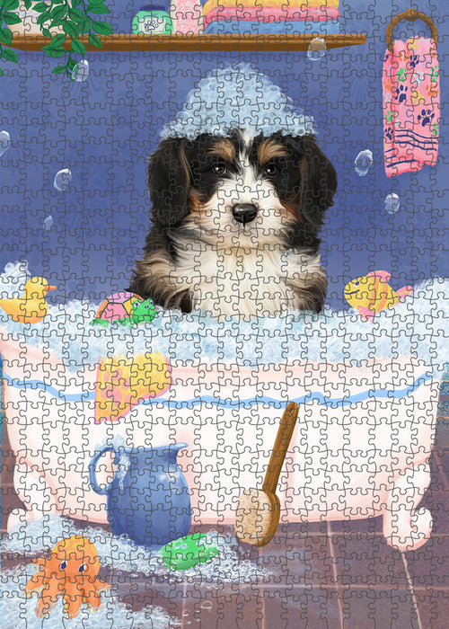 Rub A Dub Dog In A Tub Bernedoodle Dog Portrait Jigsaw Puzzle for Adults Animal Interlocking Puzzle Game Unique Gift for Dog Lover's with Metal Tin Box PZL219