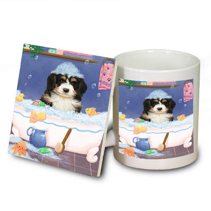 Rub A Dub Dog In A Tub Bernedoodle Dog Mug and Coaster Set MUC57299