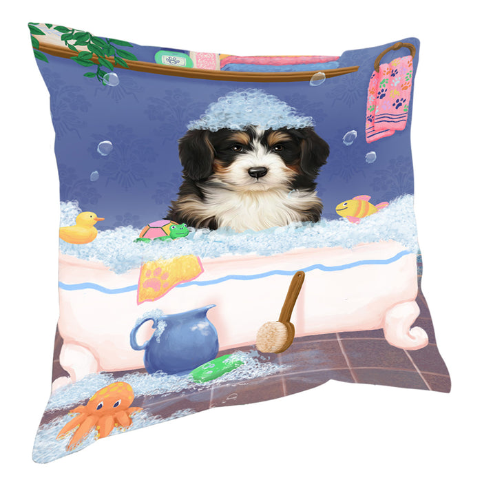 Rub A Dub Dog In A Tub Bernedoodle Dog Pillow with Top Quality High-Resolution Images - Ultra Soft Pet Pillows for Sleeping - Reversible & Comfort - Ideal Gift for Dog Lover - Cushion for Sofa Couch Bed - 100% Polyester