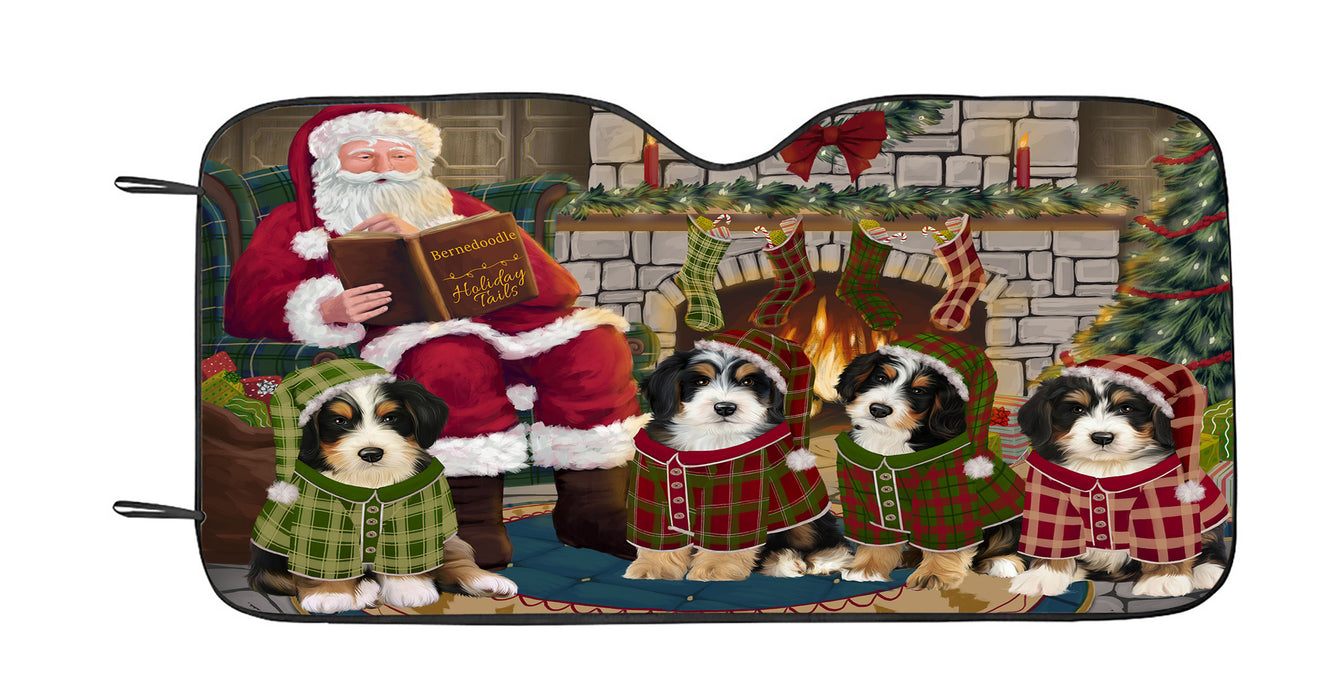 Christmas Cozy Holiday Fire Tails Bernedoodle Dogs Car Sun Shade