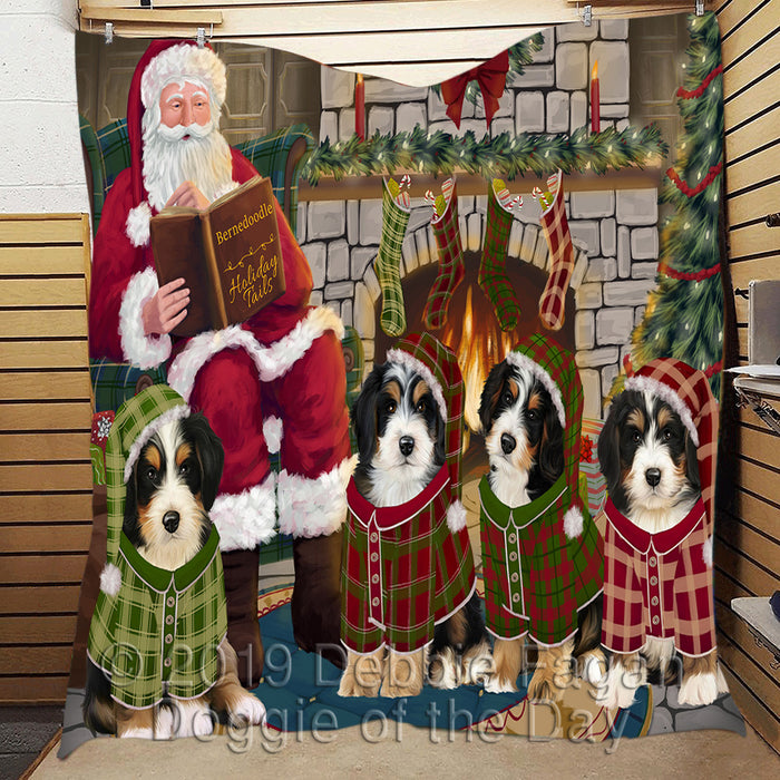 Christmas Cozy Holiday Fire Tails Bernedoodle Dogs Quilt