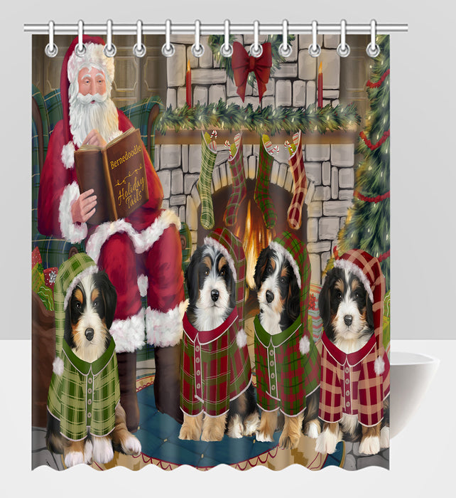 Christmas Cozy Holiday Fire Tails Bernedoodle Dogs Shower Curtain