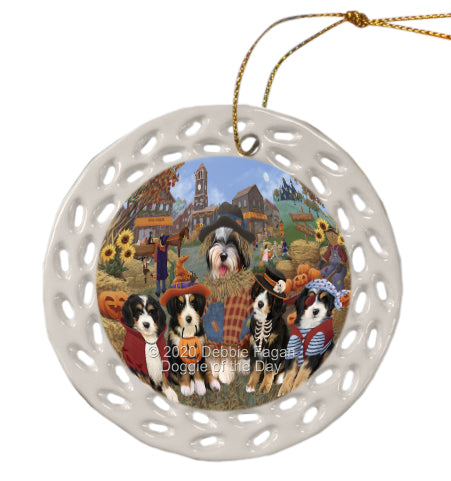 Halloween 'Round Town Bernedoodle Dogs Doily Ornament DPOR59424