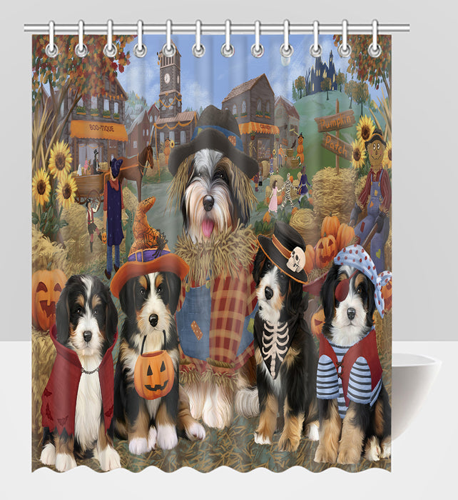 Halloween 'Round Town Bernedoodle Dogs Shower Curtain