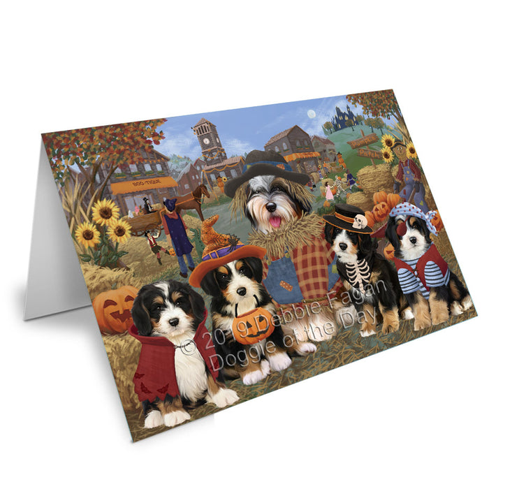 Halloween 'Round Town Bernedoodle Dogs Handmade Artwork Assorted Pets Greeting Cards and Note Cards with Envelopes for All Occasions and Holiday Seasons GCD77759