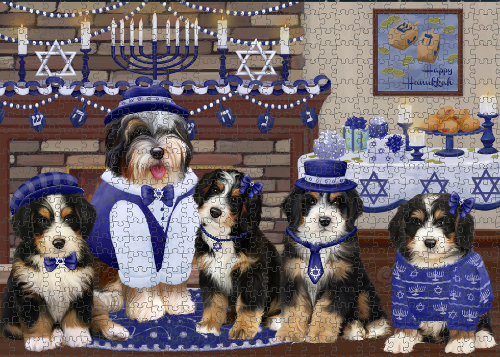 Happy Hanukkah Family and Happy Hanukkah Both Bernedoodle Dogs Puzzle with Photo Tin PUZL96680