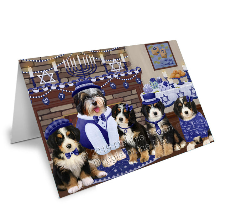 Happy Hanukkah Family Bernedoodle Dogs Handmade Artwork Assorted Pets Greeting Cards and Note Cards with Envelopes for All Occasions and Holiday Seasons GCD78125