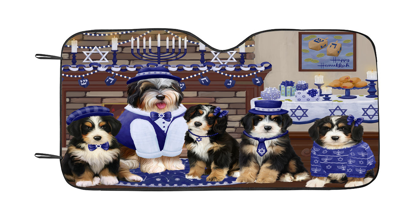 Happy Hanukkah Family Bernedoodle Dogs Car Sun Shade
