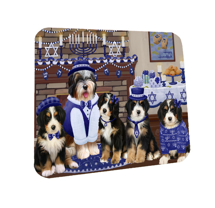 Happy Hanukkah Family Bernedoodle Dogs Coasters Set of 4 CSTA57549