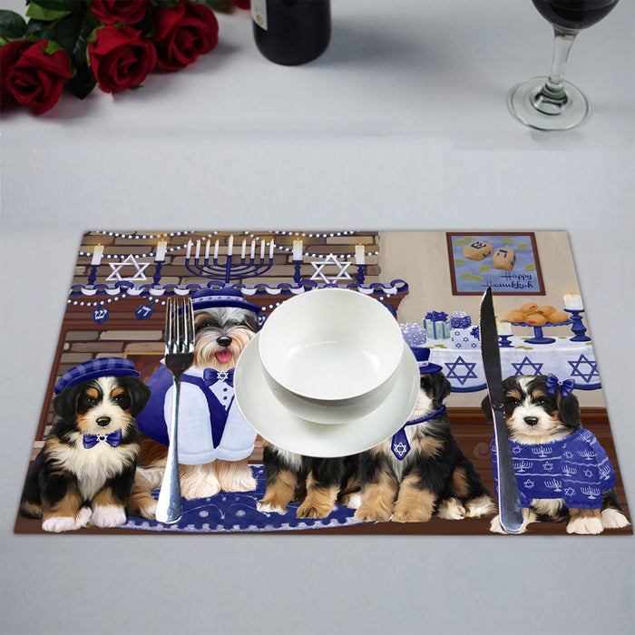 Happy Hanukkah Family Bernedoodle Dogs Placemat