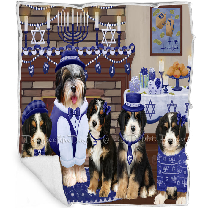 Happy Hanukkah Family and Happy Hanukkah Both Bernedoodle Dogs Blanket BLNKT140303
