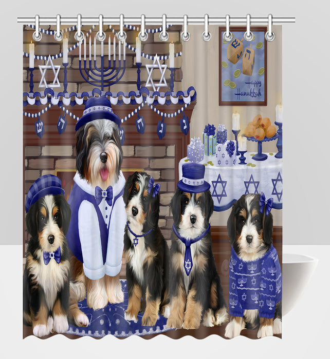 Happy Hanukkah Family Bernedoodle Dogs Shower Curtain