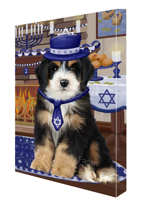 Happy Hanukkah Family and Happy Hanukkah Both Bernedoodle Dog Canvas Print Wall Art Décor CVS140426