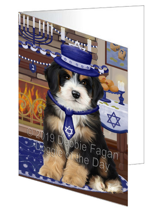 Happy Hanukkah Bernedoodle Dog Handmade Artwork Assorted Pets Greeting Cards and Note Cards with Envelopes for All Occasions and Holiday Seasons GCD78293