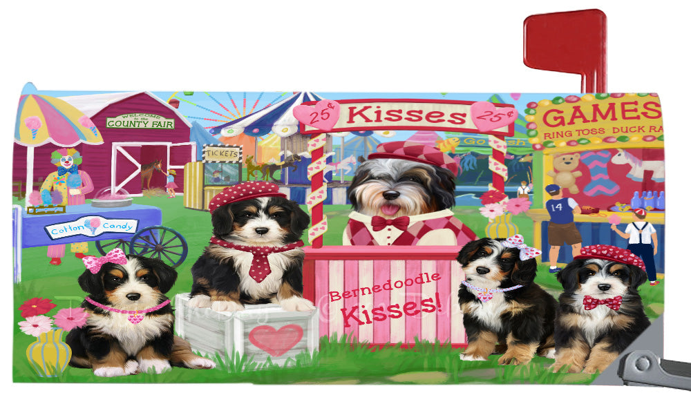 Carnival Kissing Booth Bernedoodle Dogs Magnetic Mailbox Cover Both Sides Pet Theme Printed Decorative Letter Box Wrap Case Postbox Thick Magnetic Vinyl Material