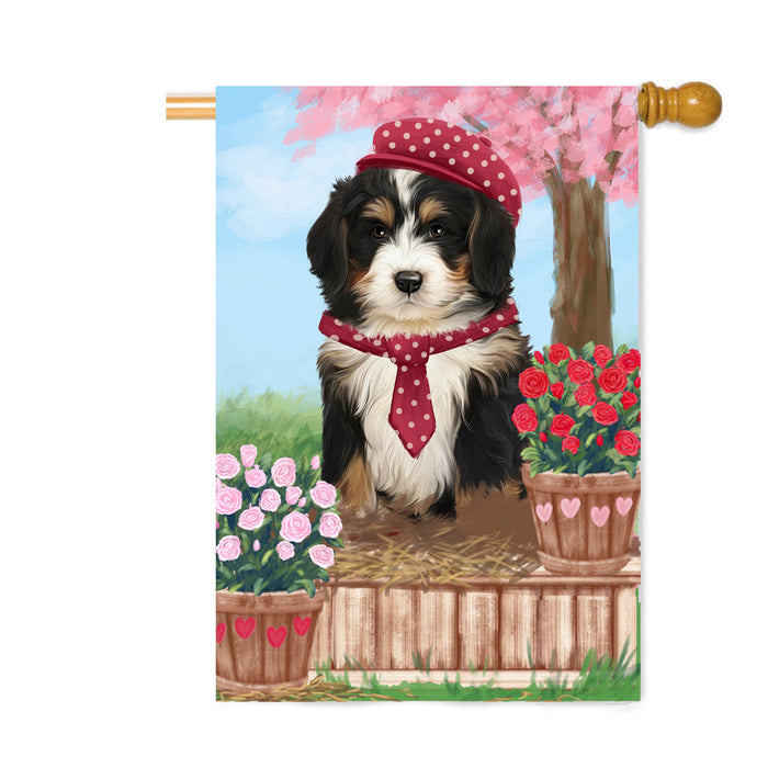 Personalized Rosie 25 Cent Kisses Bernedoodle Dog Custom House Flag FLG64795