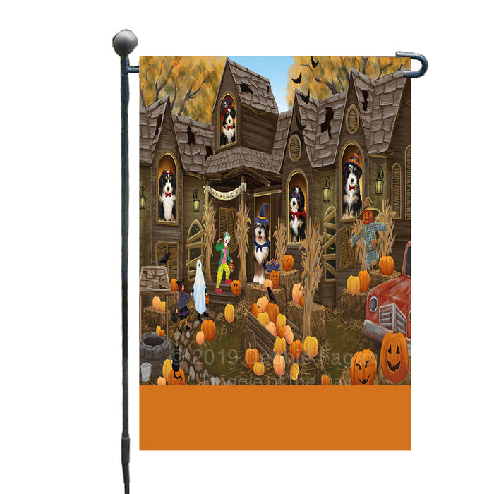 Personalized Haunted House Trick or Treat Halloween Bernedoodle Dogs Custom Garden Flags GFLG-DOTD-A59462