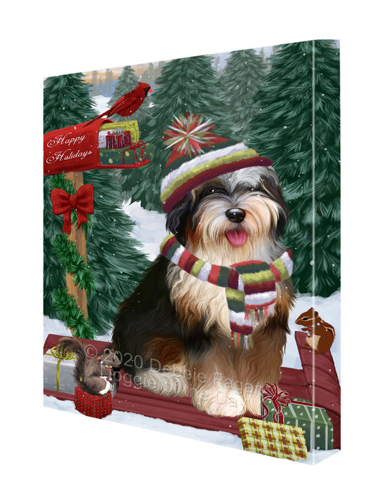 Christmas Woodland Sled Bernedoodle Dog Canvas Wall Art - Premium Quality Ready to Hang Room Decor Wall Art Canvas - Unique Animal Printed Digital Painting for Decoration CVS579