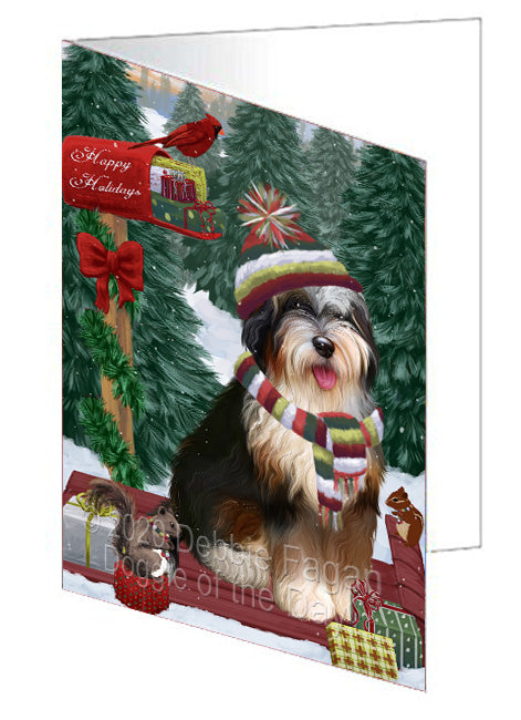 Christmas Woodland Sled Bernedoodle Dog Handmade Artwork Assorted Pets Greeting Cards and Note Cards with Envelopes for All Occasions and Holiday Seasons