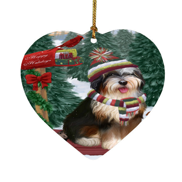 Christmas Woodland Sled Bernedoodle Dog Heart Christmas Ornament HPORA59413