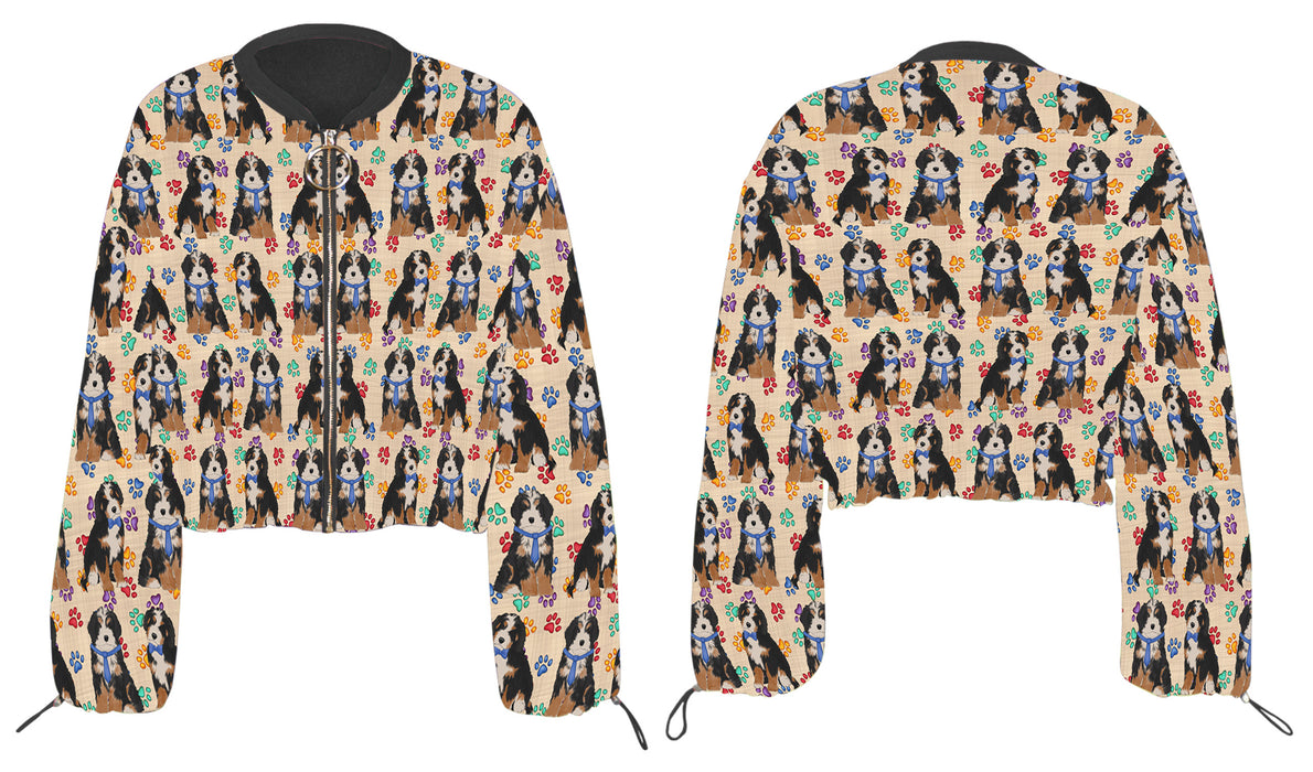 Rainbow Paw Print Bernedoodle Dogs Cropped Chiffon Women's Jacket WH50493