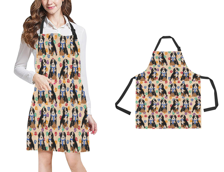 Rainbow Paw Print Bernedoodle Dogs Blue All Over Print Adjustable Apron