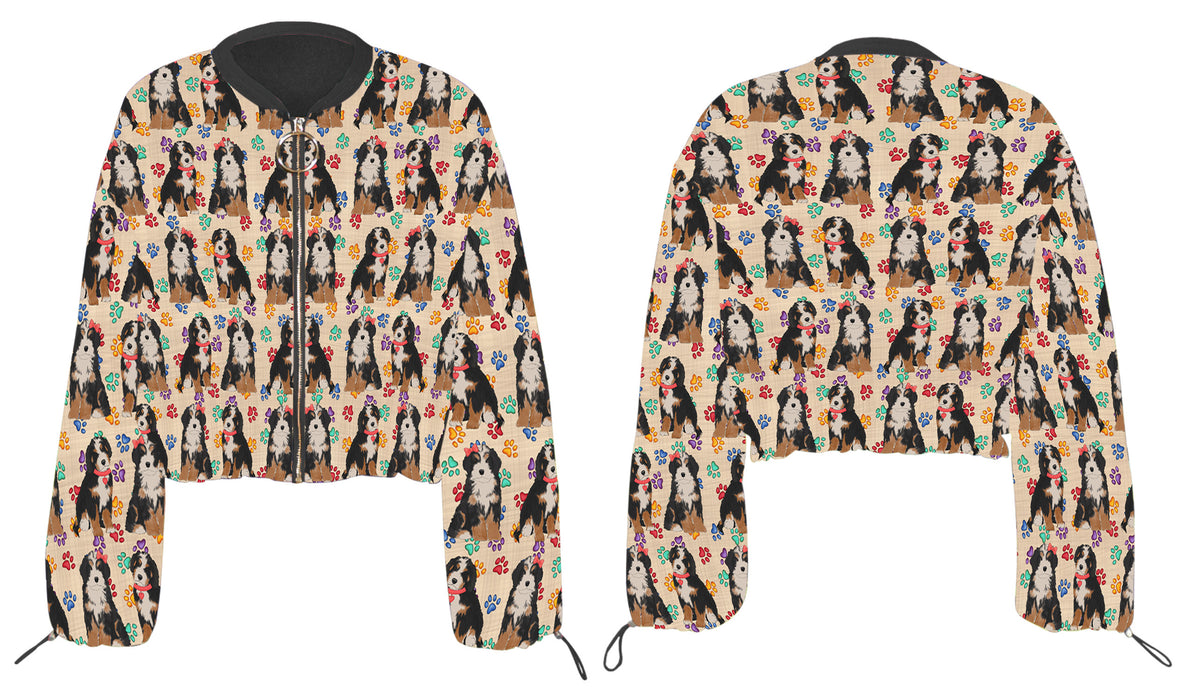 Rainbow Paw Print Bernedoodle Dogs Cropped Chiffon Women's Jacket WH50494