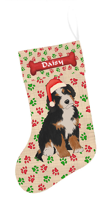 Pet Name Personalized Christmas Paw Print Bernedoodle Dogs Stocking