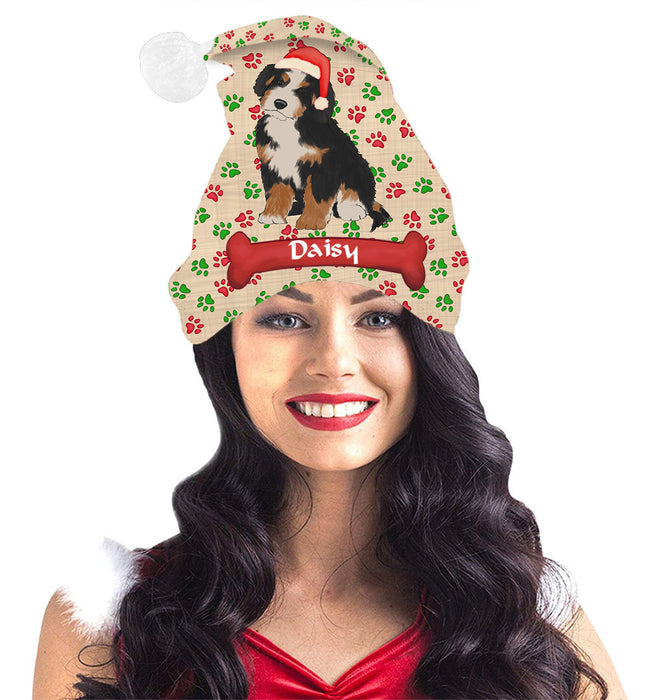 Pet Name Personalized Christmas Paw Print Bernedoodle Dogs Santa Hat