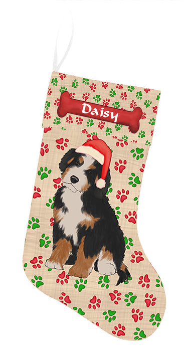 Pet Name Personalized Christmas Paw Print Bernedoodle Dogs Stocking