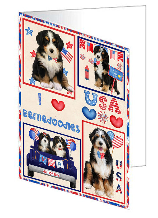 4th of July Independence Day I Love USA Bernedoodle Dogs Handmade Artwork Assorted Pets Greeting Cards and Note Cards with Envelopes for All Occasions and Holiday Seasons