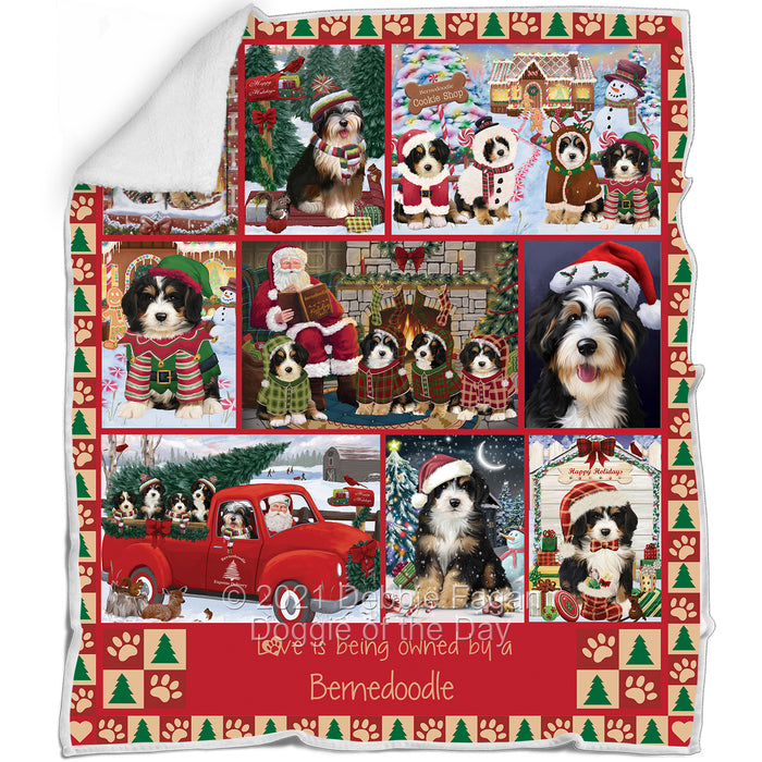 Love is Being Owned Christmas Bernedoodle Dogs Blanket BLNKT143442