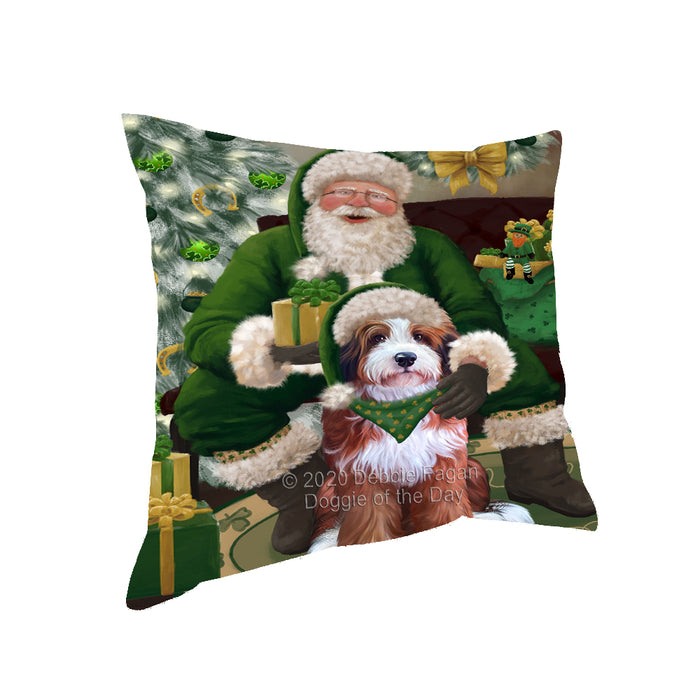 Christmas Irish Santa with Gift and Bengal Cat Pillow PIL86688