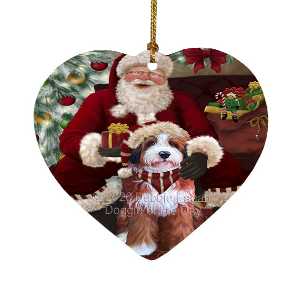 Santa's Christmas Surprise Bernedoodle Dog Heart Christmas Ornament RFPOR58342