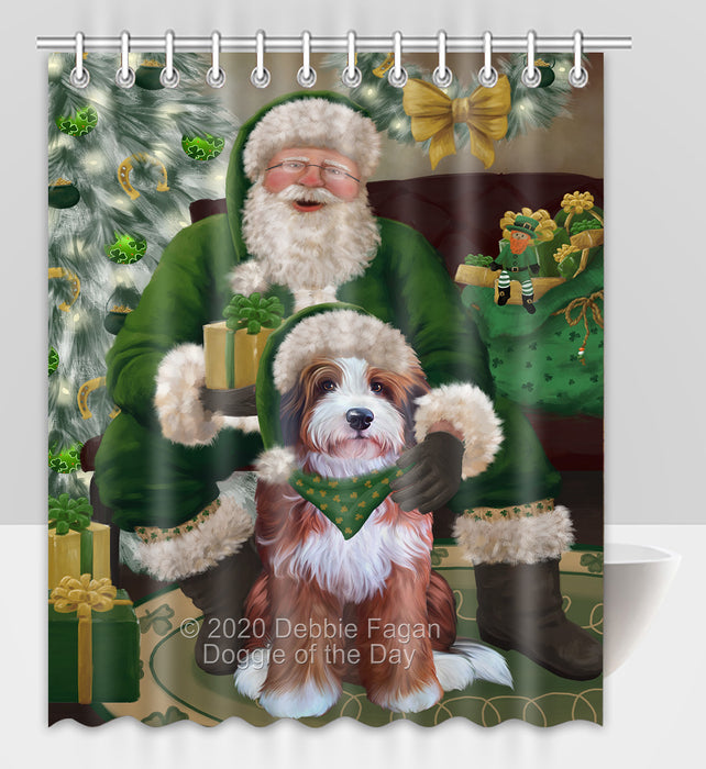Christmas Irish Santa with Gift and Bernedoodle Dog Shower Curtain Bathroom Accessories Decor Bath Tub Screens SC112