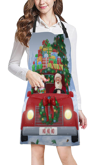 Christmas Honk Honk Red Truck Here Comes with Santa and Bernedoodle Dog Apron Apron-48180