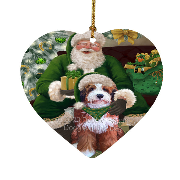 Christmas Irish Santa with Gift and Bengal Cat Heart Christmas Ornament RFPOR58243