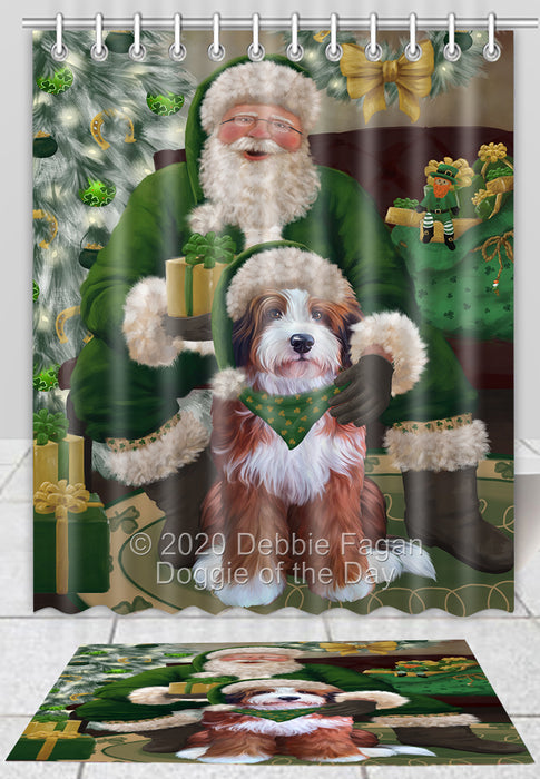 Christmas Irish Santa with Gift Bernedoodle Dog Bath Mat and Shower Curtain Combo