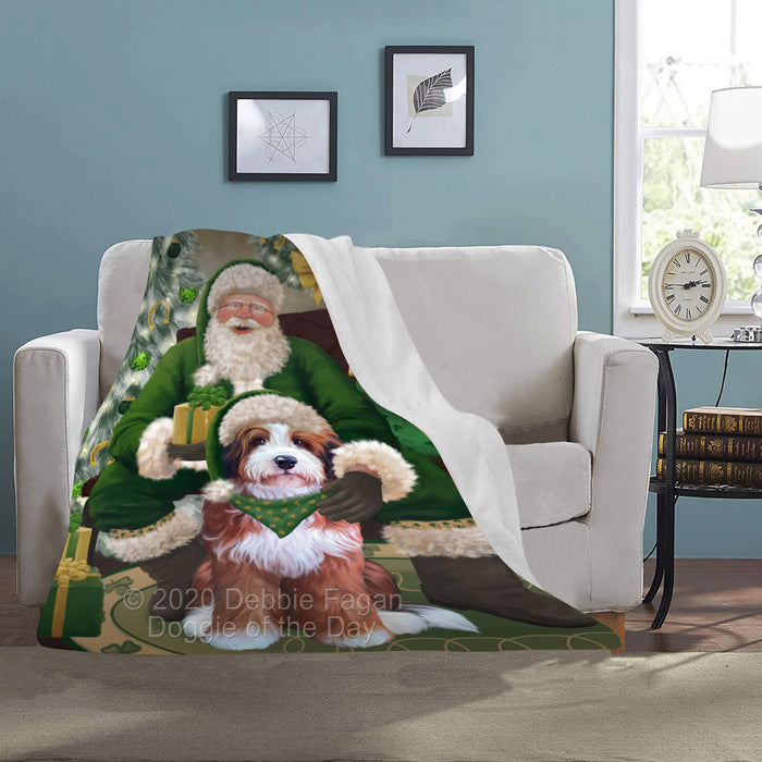 Christmas Irish Santa with Gift and Bernedoodle Dog Blanket BLNKT141218