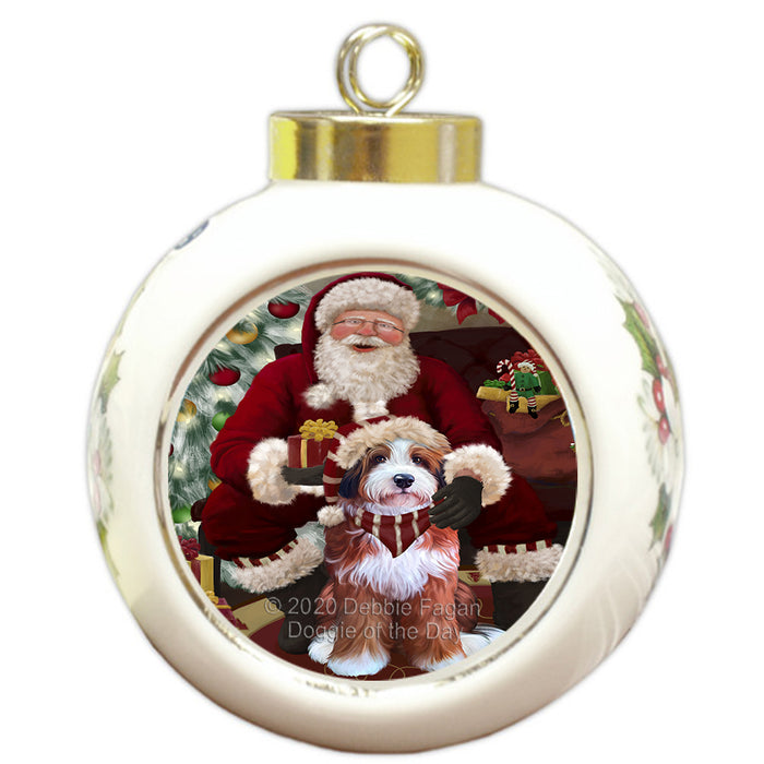 Santa's Christmas Surprise Bernedoodle Dog Round Ball Christmas Ornament RBPOR58000