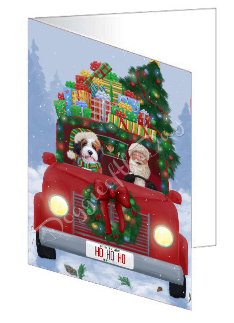 Christmas Honk Honk Red Truck Here Comes with Santa and Bernedoodle Dog Handmade Artwork Assorted Pets Greeting Cards and Note Cards with Envelopes for All Occasions and Holiday Seasons GCD75482