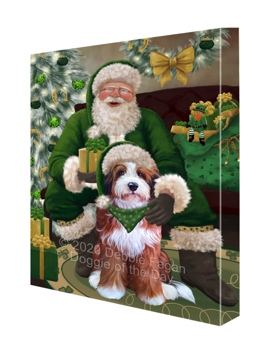 Christmas Irish Santa with Gift and Bernedoodle Dog Canvas Print Wall Art Décor CVS147464
