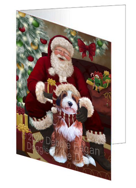 Santa's Christmas Surprise Bernedoodle Dog Handmade Artwork Assorted Pets Greeting Cards and Note Cards with Envelopes for All Occasions and Holiday Seasons
