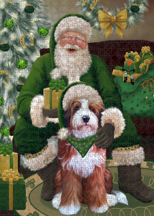 Christmas Irish Santa with Gift and Bernedoodle Dog Puzzle with Photo Tin PUZL100308