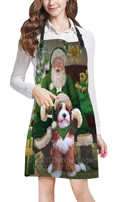 Christmas Irish Santa with Gift and Bernedoodle Dog Apron Apron-48278