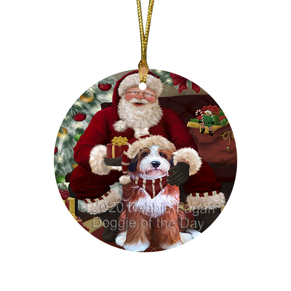 Santa's Christmas Surprise Bernedoodle Dog Round Flat Christmas Ornament RFPOR58000