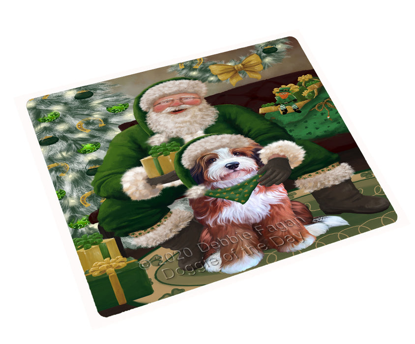 Christmas Irish Santa with Gift and Bernedoodle Dog Cutting Board - Easy Grip Non-Slip Dishwasher Safe Chopping Board Vegetables C78259