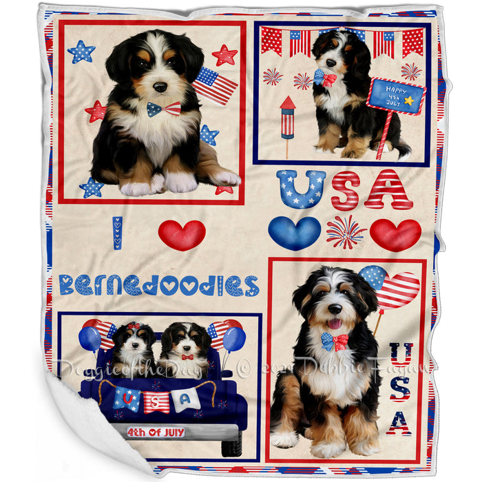4th of July Independence Day I Love USA Bernedoodle Dogs Blanket BLNKT143475